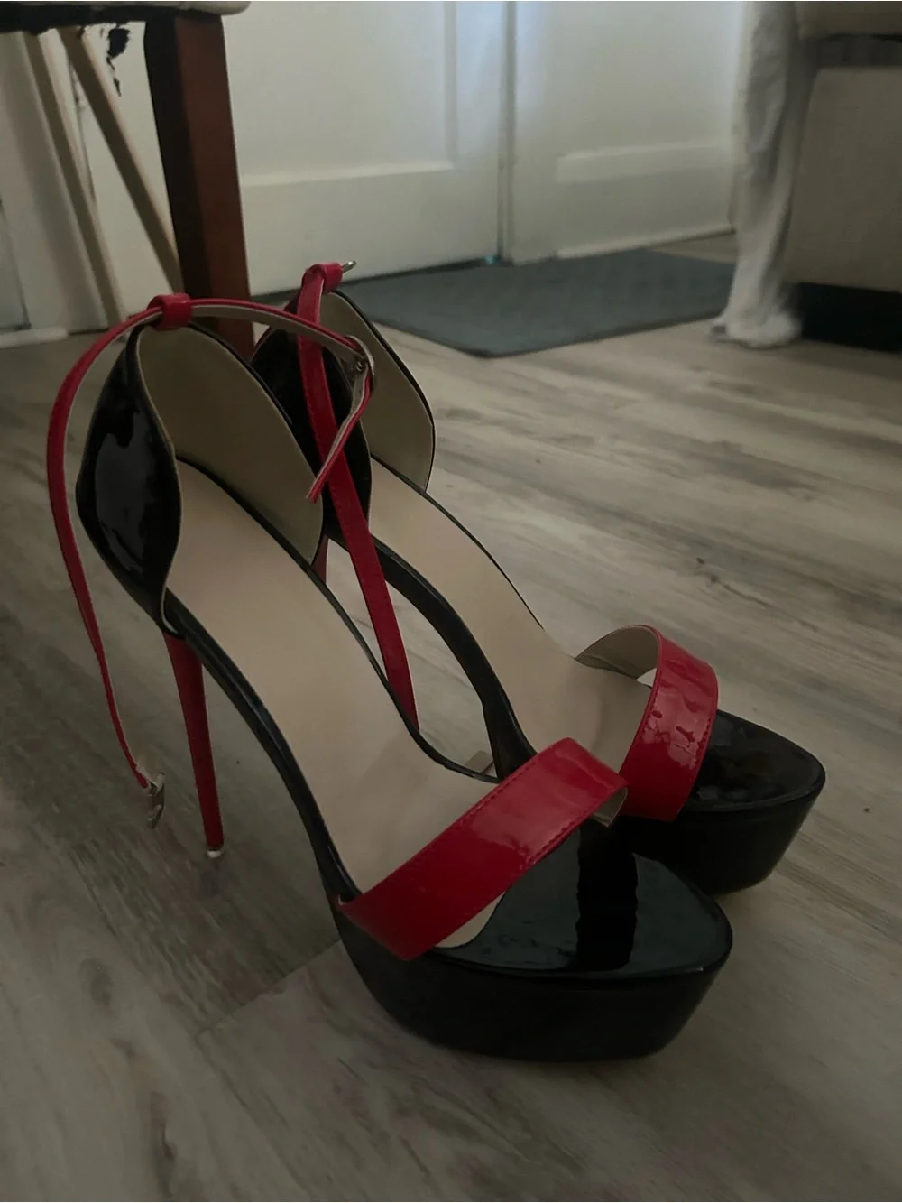 Women's Two-Tone Red and Black High Heel Platform Sandals